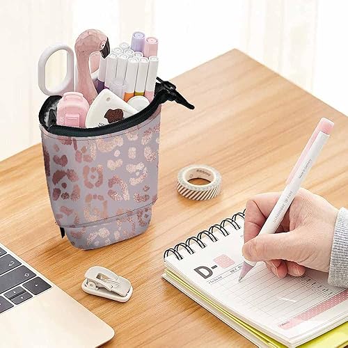 Miniatura 6 de Swono Portalápices de piel de leopardo con textura elegante, efecto de lámina de pie, estuche organizador para lápices, bolsa de maquillaje, regalo