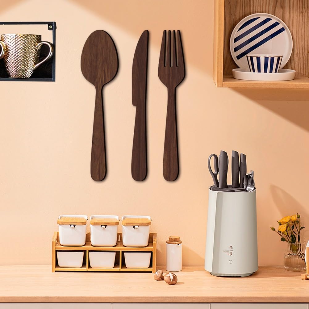 Décoration Murale Cuisine - Enseigne "Manger" Avec Fourchette Et Cuillère En Bois - Style Rustique