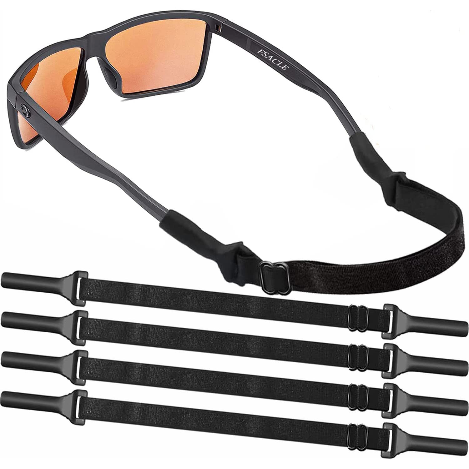 HBSTUDIO Adjustable Glasses Strap - 4 Pack Eyeglass Straps, Universal Fit Rope Eyewear Retainer, Sport Unisex Sunglass Retainer Holder Strap (Black)