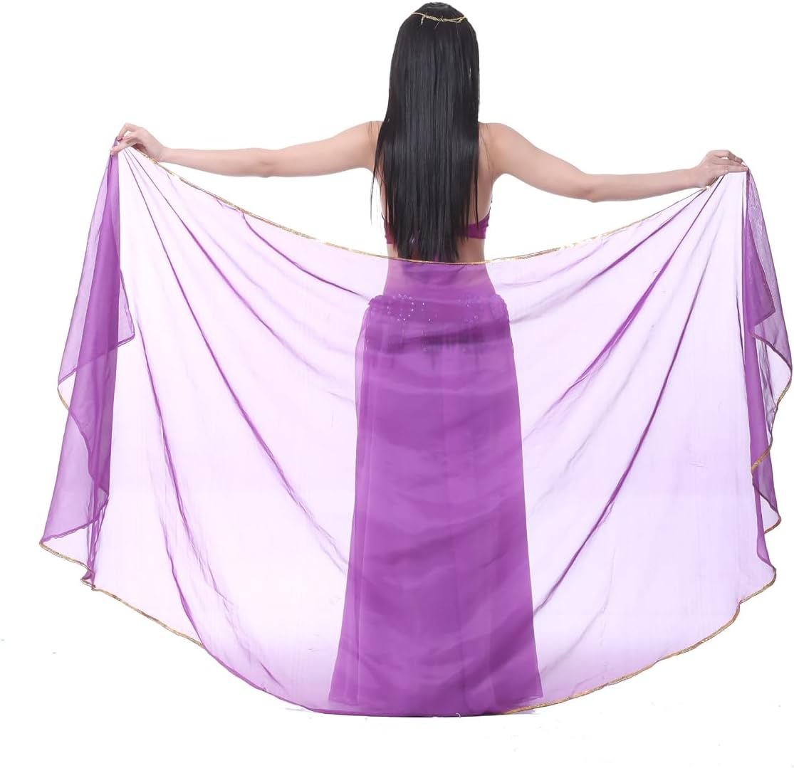 SHOWYOU Lightweight Semicircle Chiffon Hand Scarf Belly Dance Costume Outfit Hip Scarf Sequin Trim Shawls Veils - Image 3