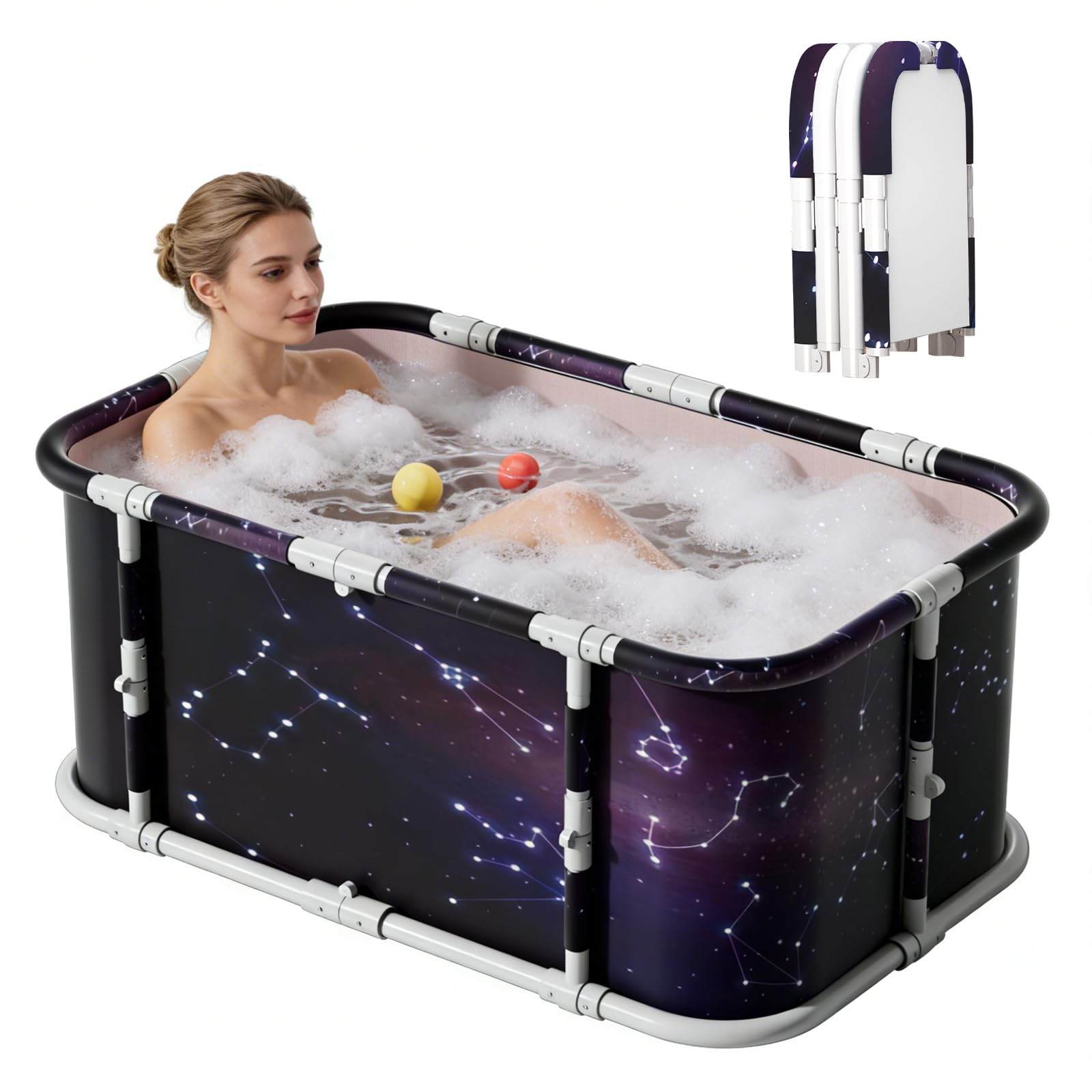 YYW Foldable Ice Bath Tub, Large Portable Soaking Bath Tub for Home Outdoors Gyms (Starry sky)