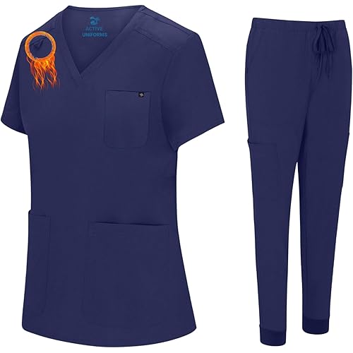 Women's Jogger Scrub Set 10 Pockets Stretch Medical Scrub Top and Pant Nursing Uniforms
