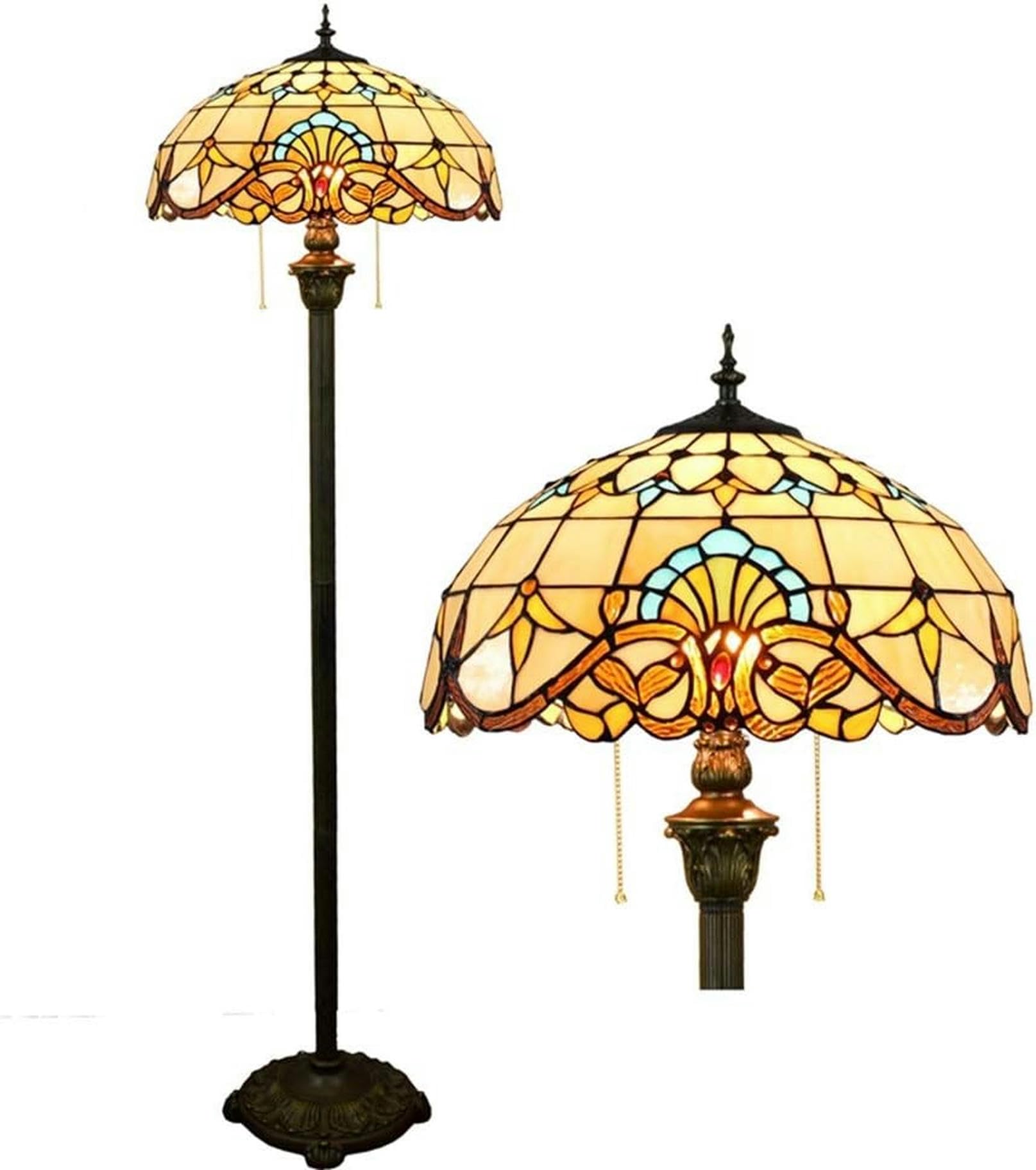 IUokLU Tiffany Standing Reading Lamp 16-" Tiffany European Style Yellow Glass Floor Lamp Pure Vertical Reading Lamp, for Study Living Bedroom Decoration