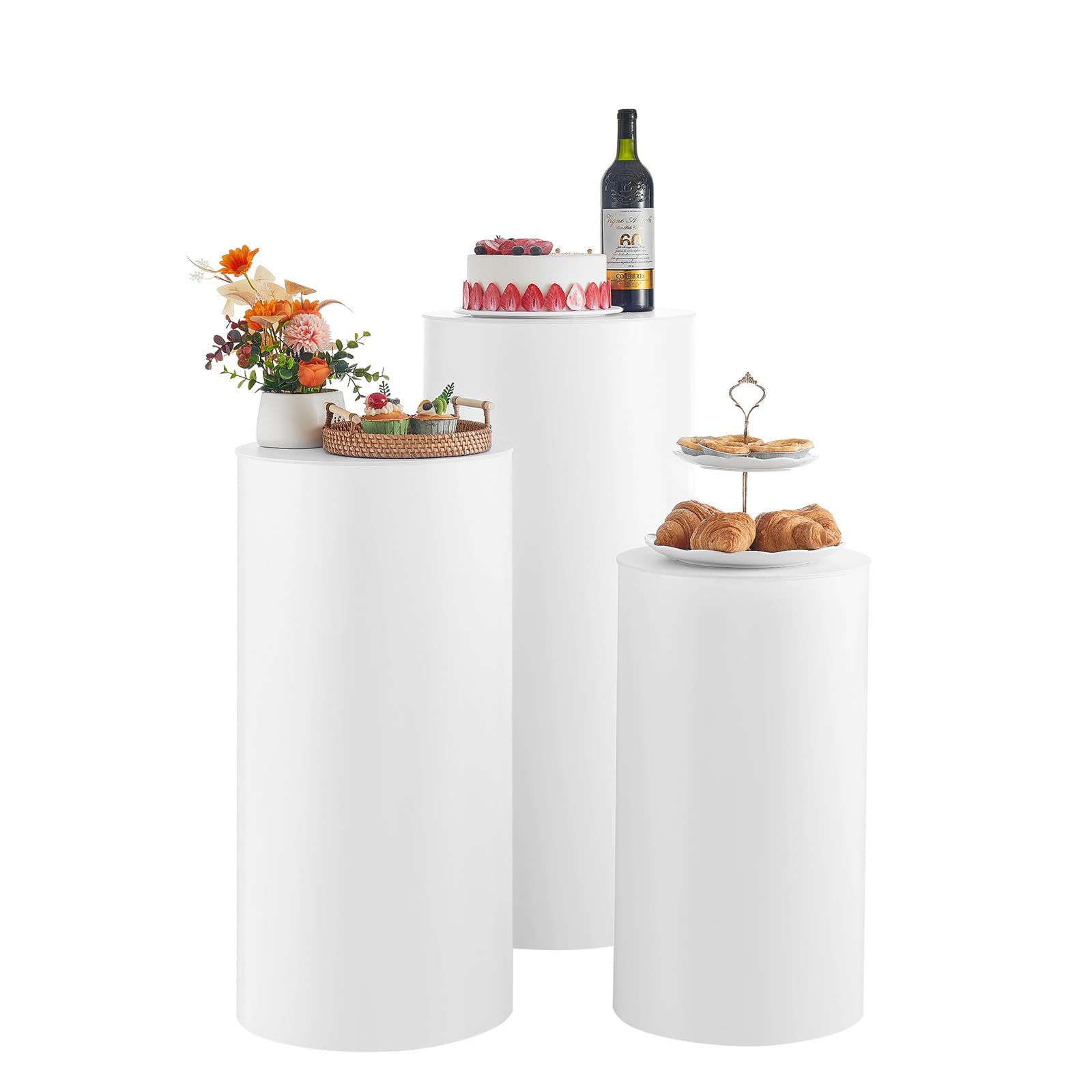 VEVOR Soporte Floral para Bodas, 3 Piezas, Pedestal Cilíndrico Redondo de 60/75/90 cm, con Tapa de PVC, Ideal para Bodas, Fiestas, Cumpleaños y Decoración Artística, Soporta hasta 15 kg