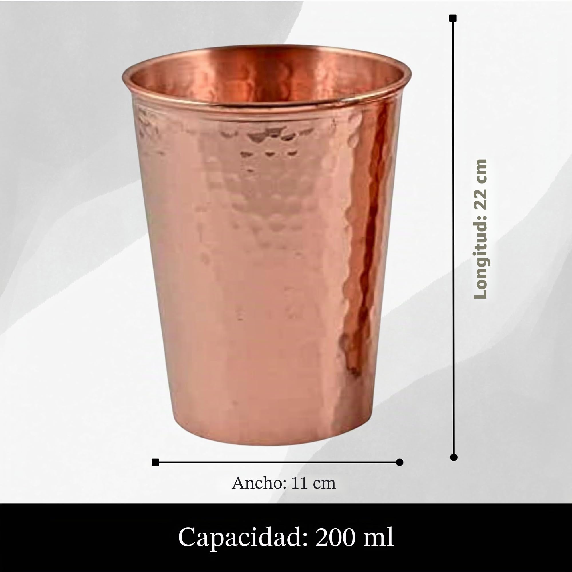 Dispensador de agua de cobre puro, capacidad de 8 litros, acabado martillado, beneficios ayurvédicos para la salud, incluye 2 vasos a juego y 1 botella de cobre, vasos hechos a mano para curación e