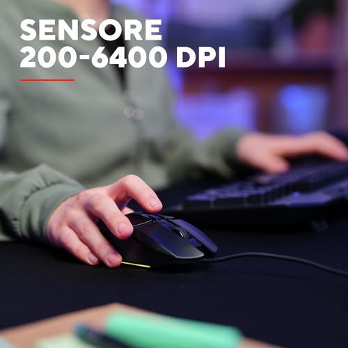 GXT 109 Felox Mouse Gaming con 6 Pulsanti Programmabili, Illuminazione LED Multicolore, Software Incluso, 200-6400 DPI, Mouse con Filo USB 150 cm per PC, Portatile, Computer - Nero - Mouse gaming - Immagine 2