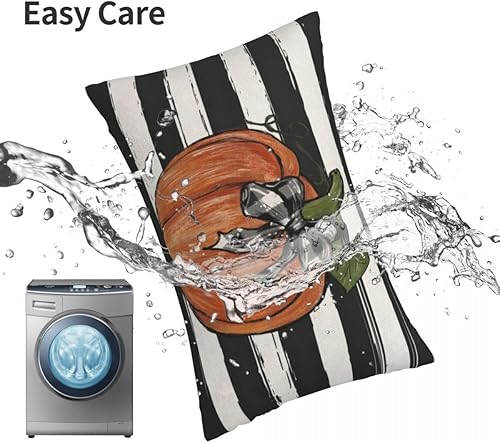 Miniatura 4 de Juego de 2 fundas de almohada de otoño de 12 x 20 pulgadas, diseño de calabaza con rayas negras en acuarela para sofá, cosecha de otoño, interiores