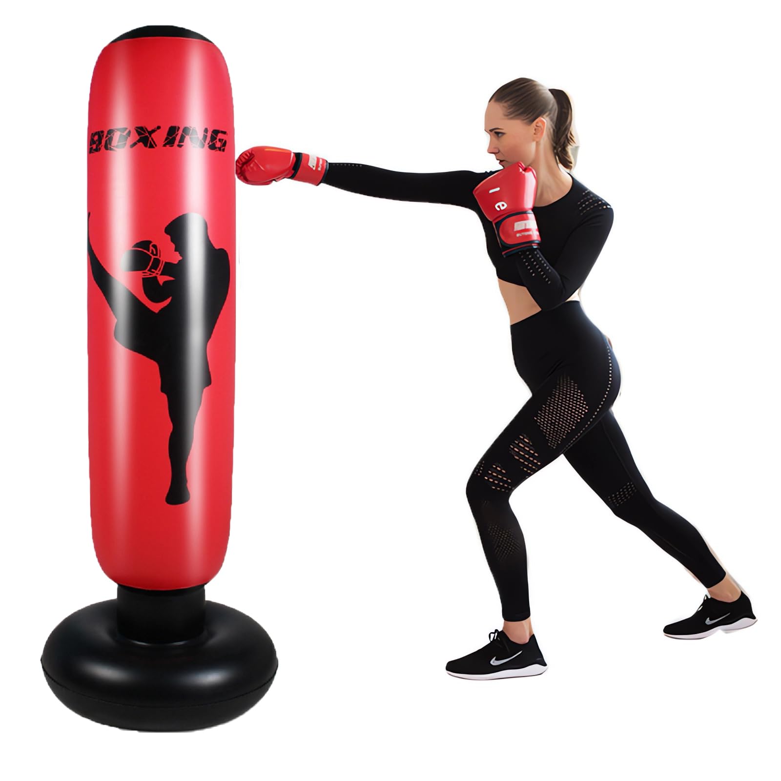 Sacco da boxe autoportante per MMA, Muay Thai, fitness, kickboxing, sacco da boxe resistente, con supporto, per adulti e ragazzi (Senza guanti)