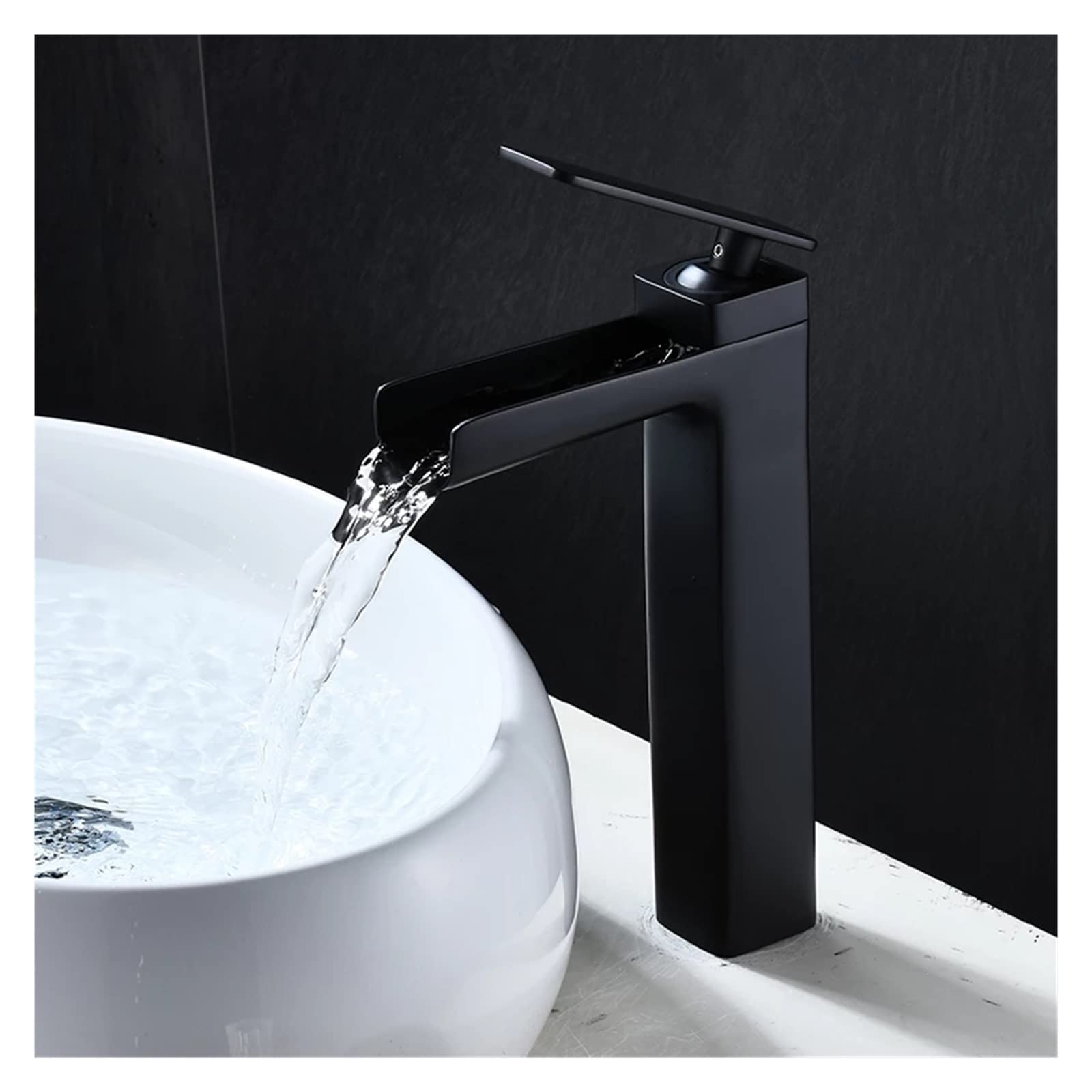 Robinet de lavabo noir anti-éclaboussures mitigeur haut pour évier de bain