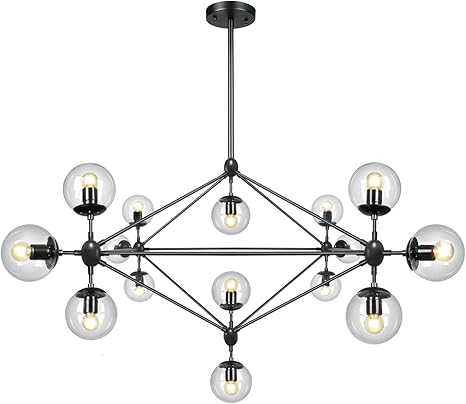 pix Large Living Room Chandeliers lampundit 15 light dna chandelier black finish with globe glass shade modern large chandeliers for dining room living room bedroom d58 5
