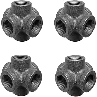 IBEUTES 4pcs Black Malleable Iron Cast Pipe Fitting 1/2 Inch 6 Way Pipe Fitting Tube Connector Cross, 1/2 Inch- Threaded Pipe Nipples For DIY Decor Or Industrial Vintage Style - coolthings.us