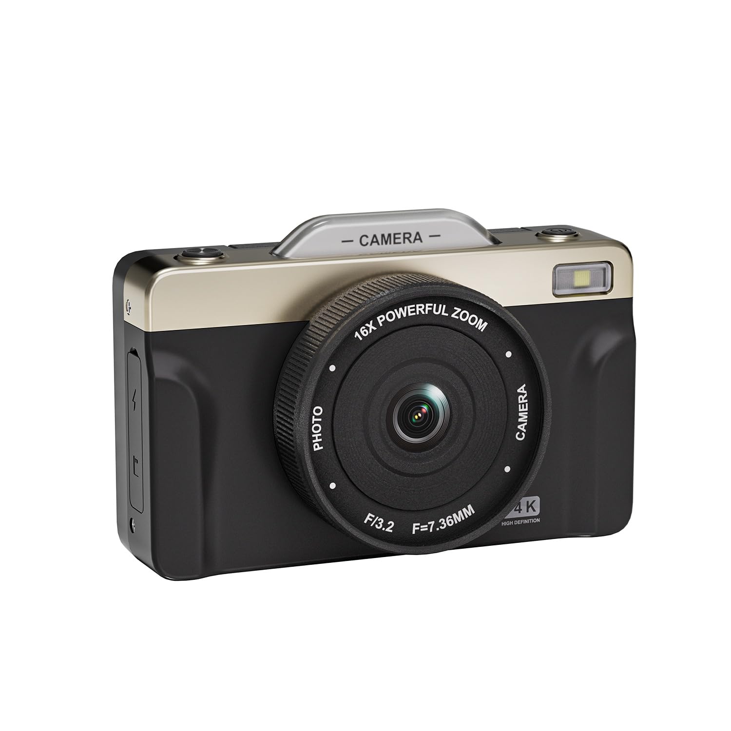 Fotocamera digitale 4K con zoom 16X Anti Shake, 3" LCD 180° Flip Screen Compact Vlogging Camera con 32G SD-Card, Nero