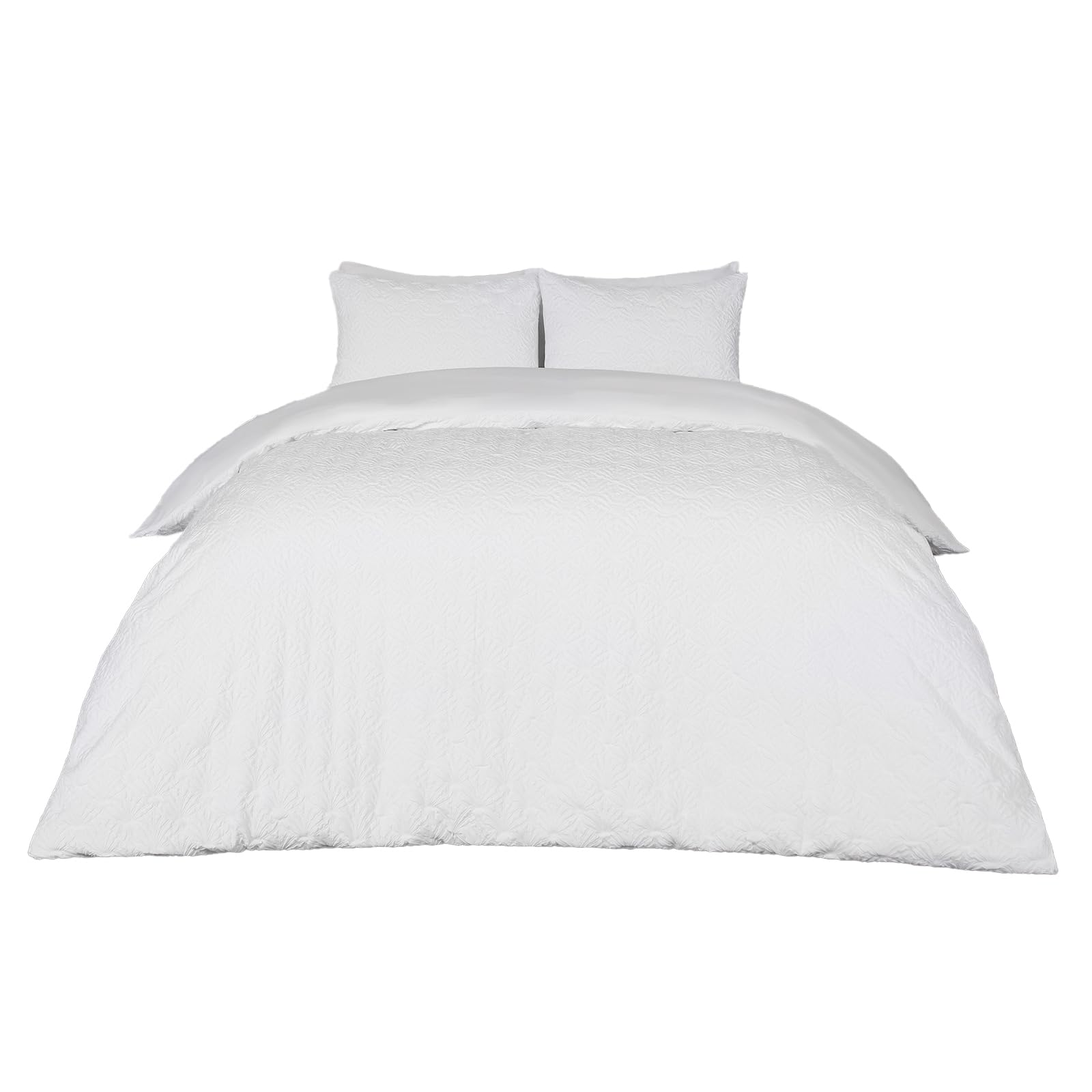 OHS Geometric Embossed Duvet Cover Bedding Set White Double Textured