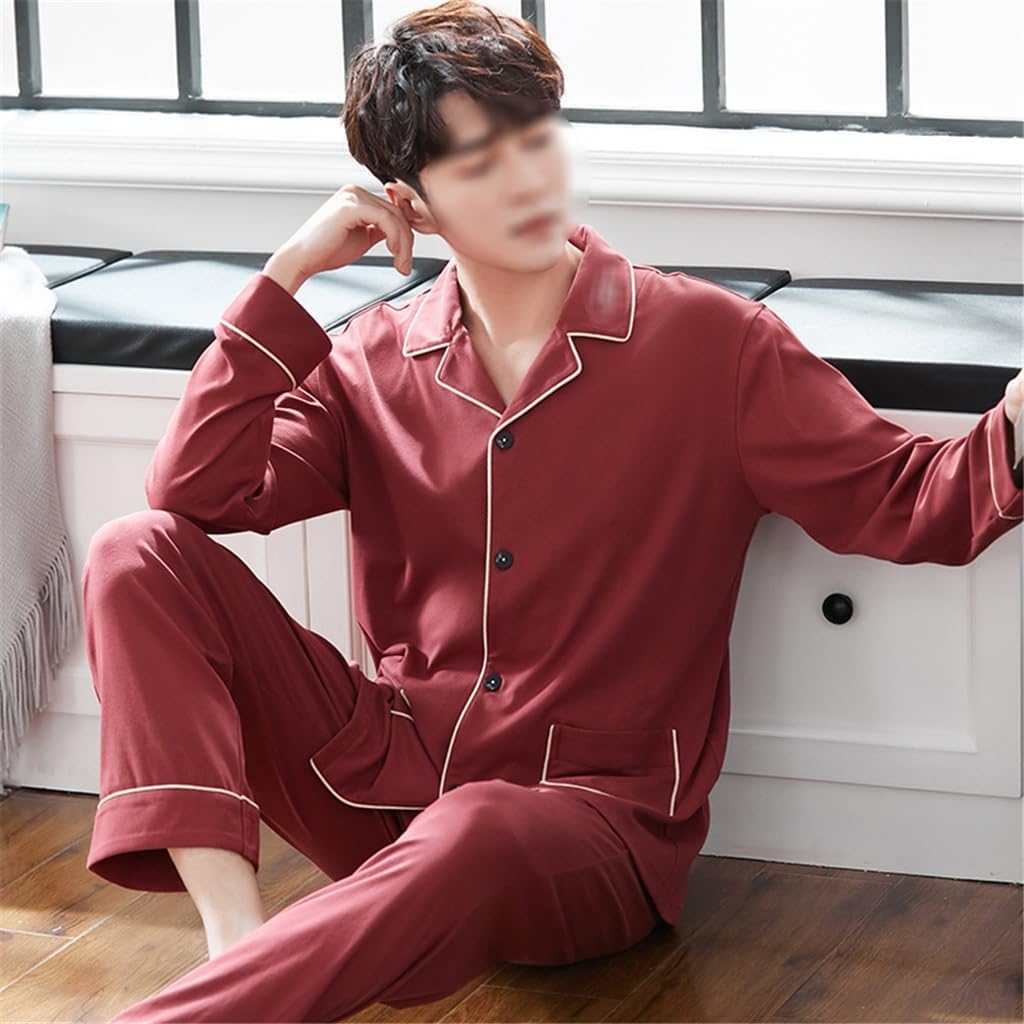 Pajamas Men's Spring and Autumn Long-sleeved Red Home Wear and Winter in the Youth Suit