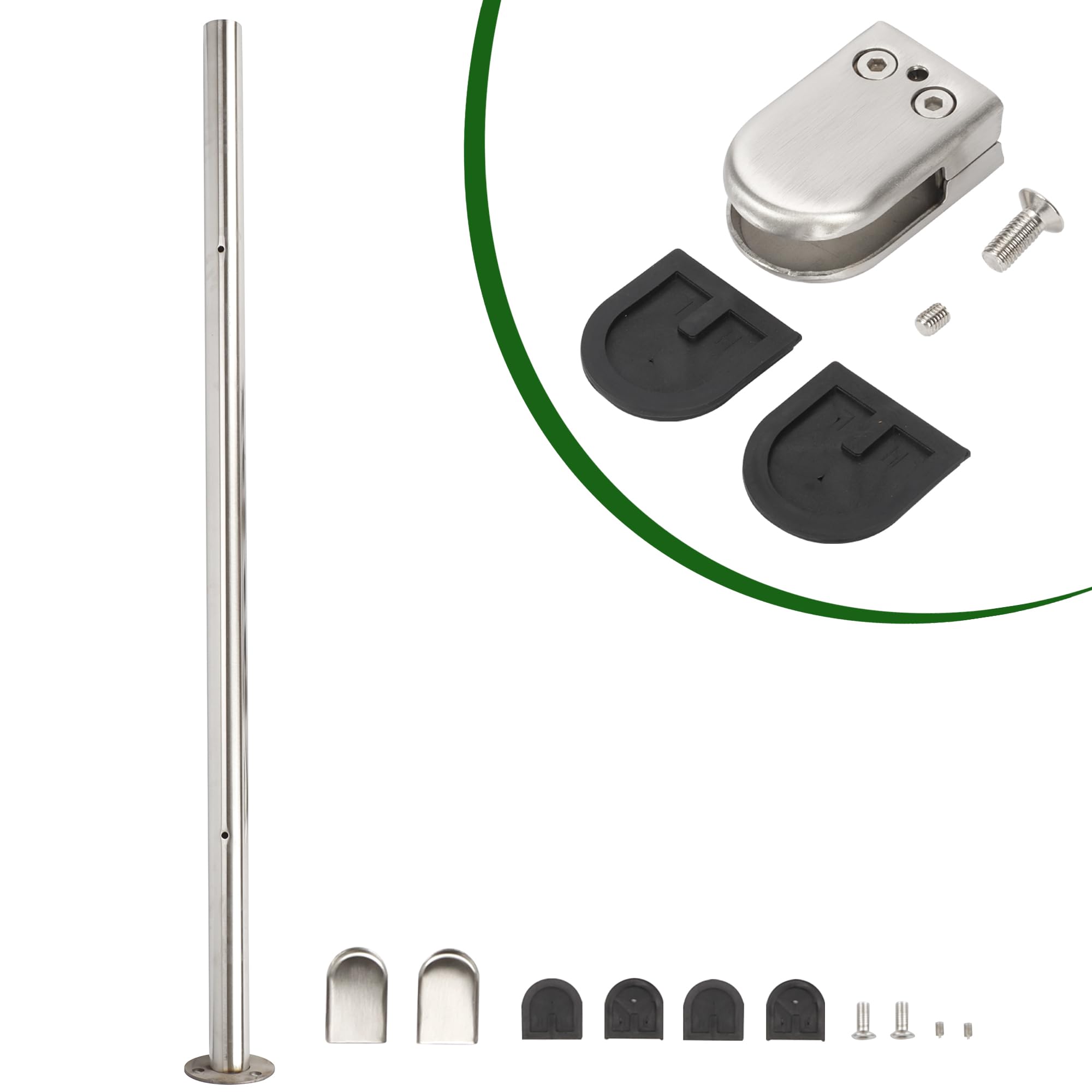 aleawol Postes de balaustrada de acero inoxidable de 110 cm, poste de extremo de balaustrada de vidrio con abrazaderas y gomas, postes de balaustrada de vidrio de aterrizaje de escalera para vidrio de