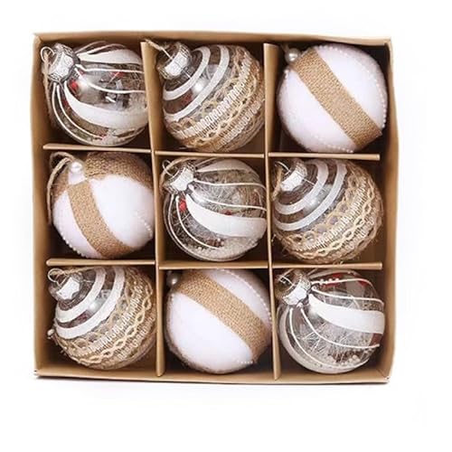 9er Set edle XXL Befüllte Weihnachtskugeln Ø 8cm Champagner-Farbe Weihnachtsbaum Kugeln Christbaumkugeln Weihnachts-Deko Christbaum-Schmuck (Variante 2)