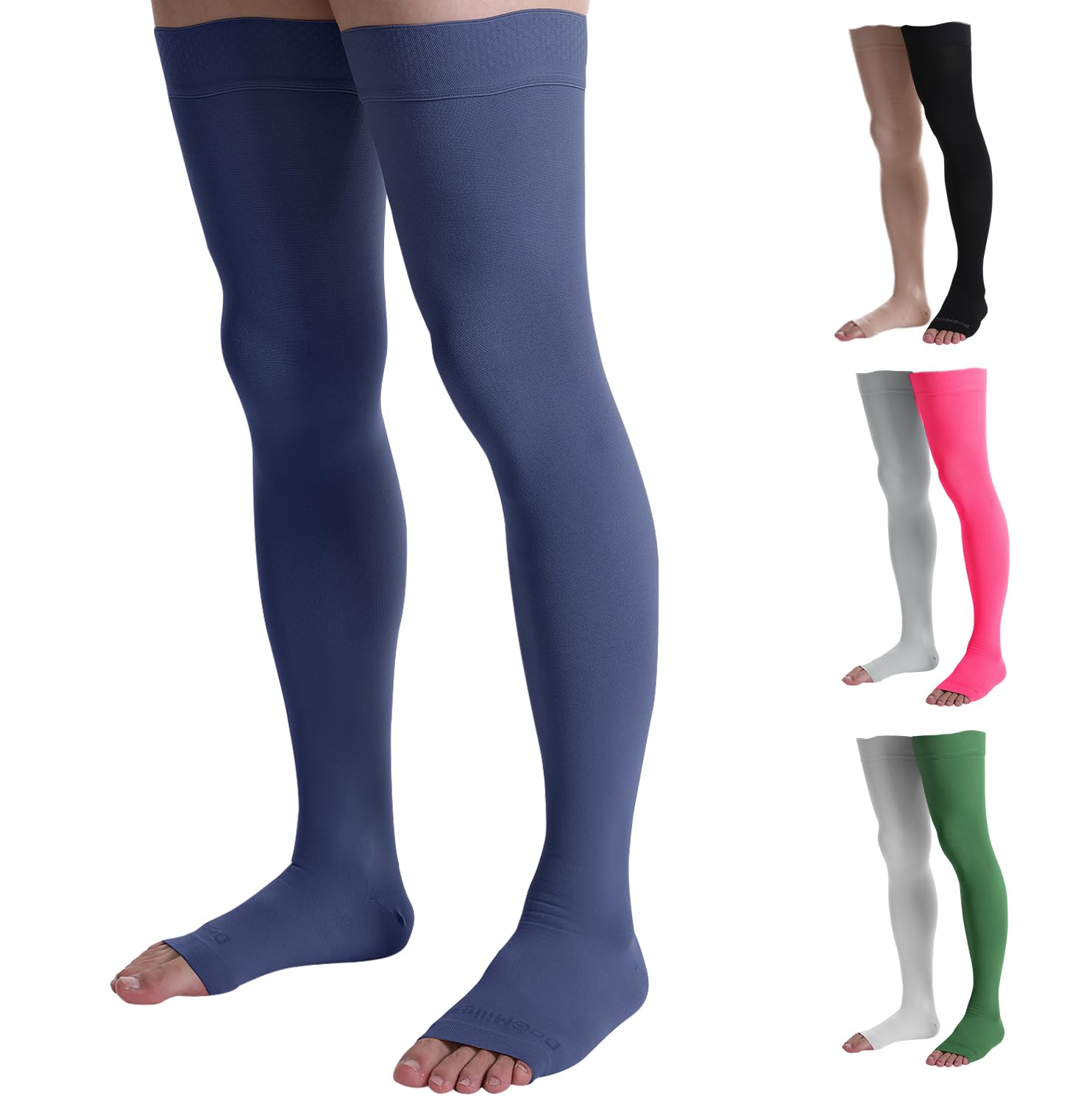 Doc Miller Thigh High Compression Socks - Open Toe, 20-30mmHg for Varicose Veins, Calf, Leg & Ankle Support, Pregnancy & Maternity Stockings, Small to