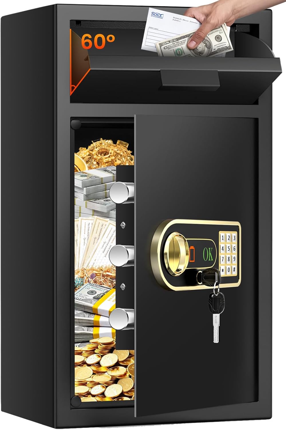 6.5 Cuft Large Depository Drop Safe for Business, Anti-theft Safe Box with Quick Place Drop Slot, Combination Lock & Spare Keys, Heavy-duty Commercial Cash Drop Box Safe for Retail Office Restaurant