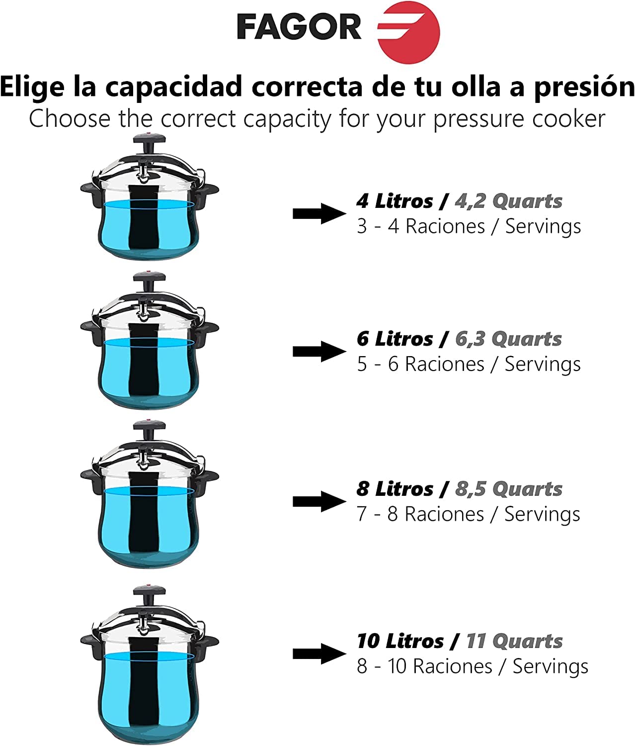 Fagor Clásica Bombe Olla a Presión 6 Litros, Inducción, Express, Acero Inoxidable 18/10, Todo Tipo Cocinas, Fondo Termo Difusor, 3 Sistemas Seguridad, Incluye Cucharon Melier de Nylon