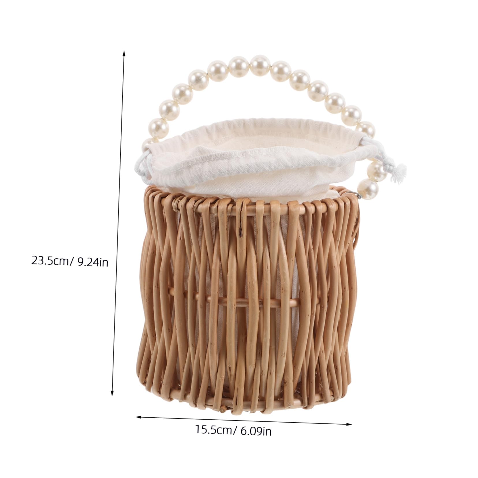 Ipetboom Woven Rattan Storage Basket with Elegant Pearl Handles Rattan Basket for Weddings Flower Beach Bag and Home Organization Lightweight and Portable Design