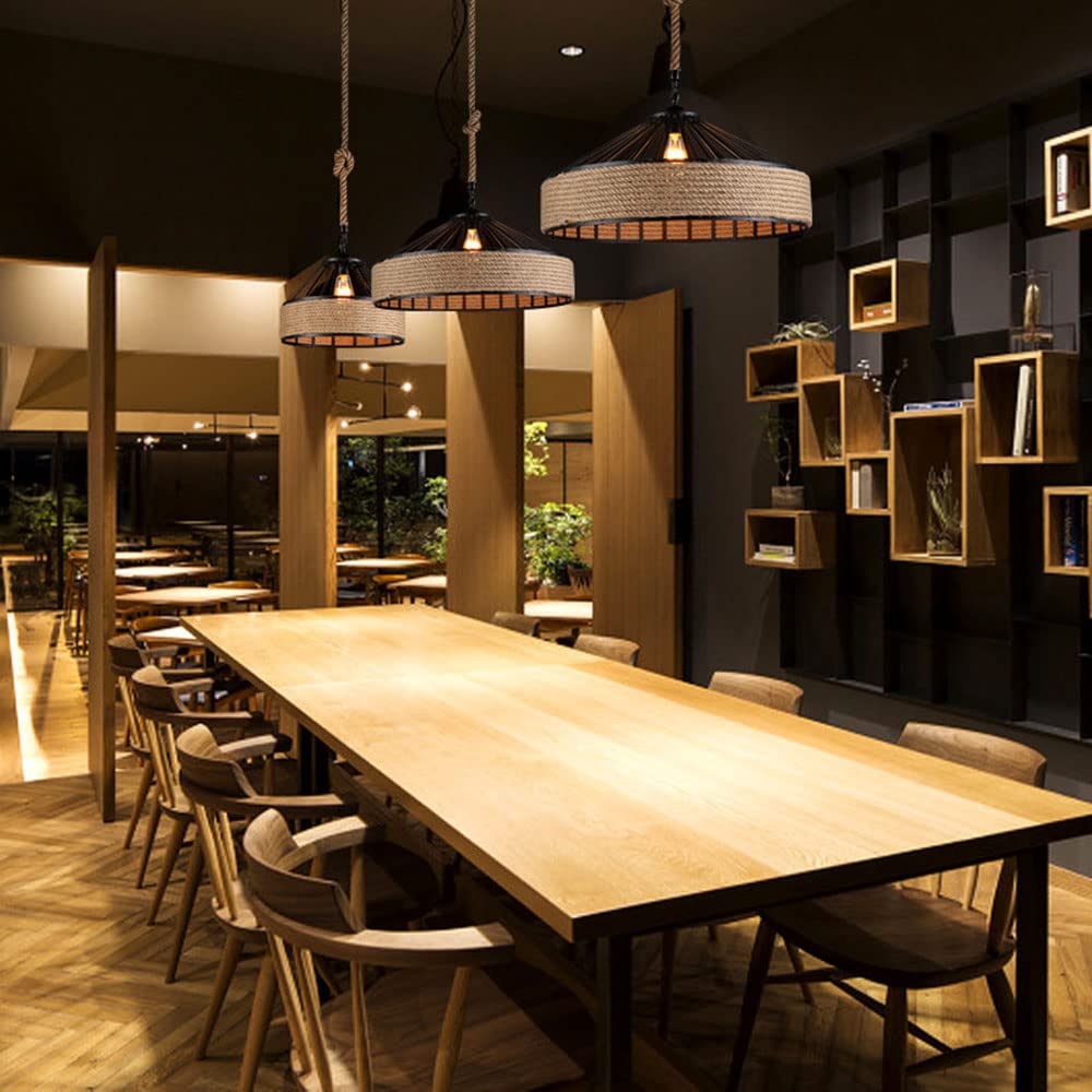 LQZCXMF Moderne Hanglamp Van Ijzeren Henneptouw Rotan Plafondlamp Hanglamp Retro Hanglamp Rustieke Boerderijlamp Met Verstelbaar Snoer Voor Eetkamer, Keuken, Restaurant
