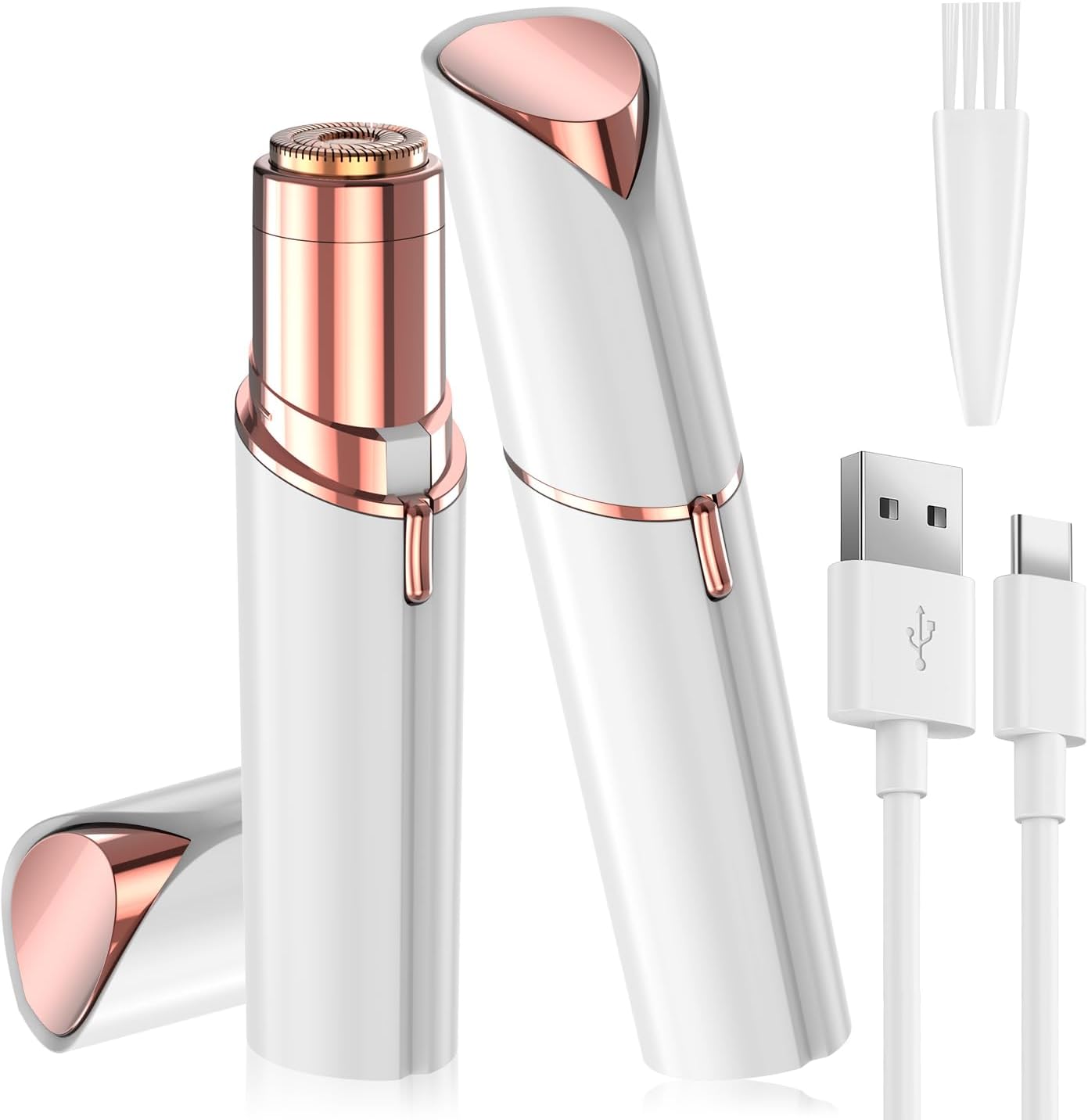 Facial Hair Remover for Women, Face Hair Trimmer, Rechargeable Women's Facial Shaver, Painless Lady Shavers for Women for Face Hair, Upper Lips, Peach Fuzz, Bikini Body-White