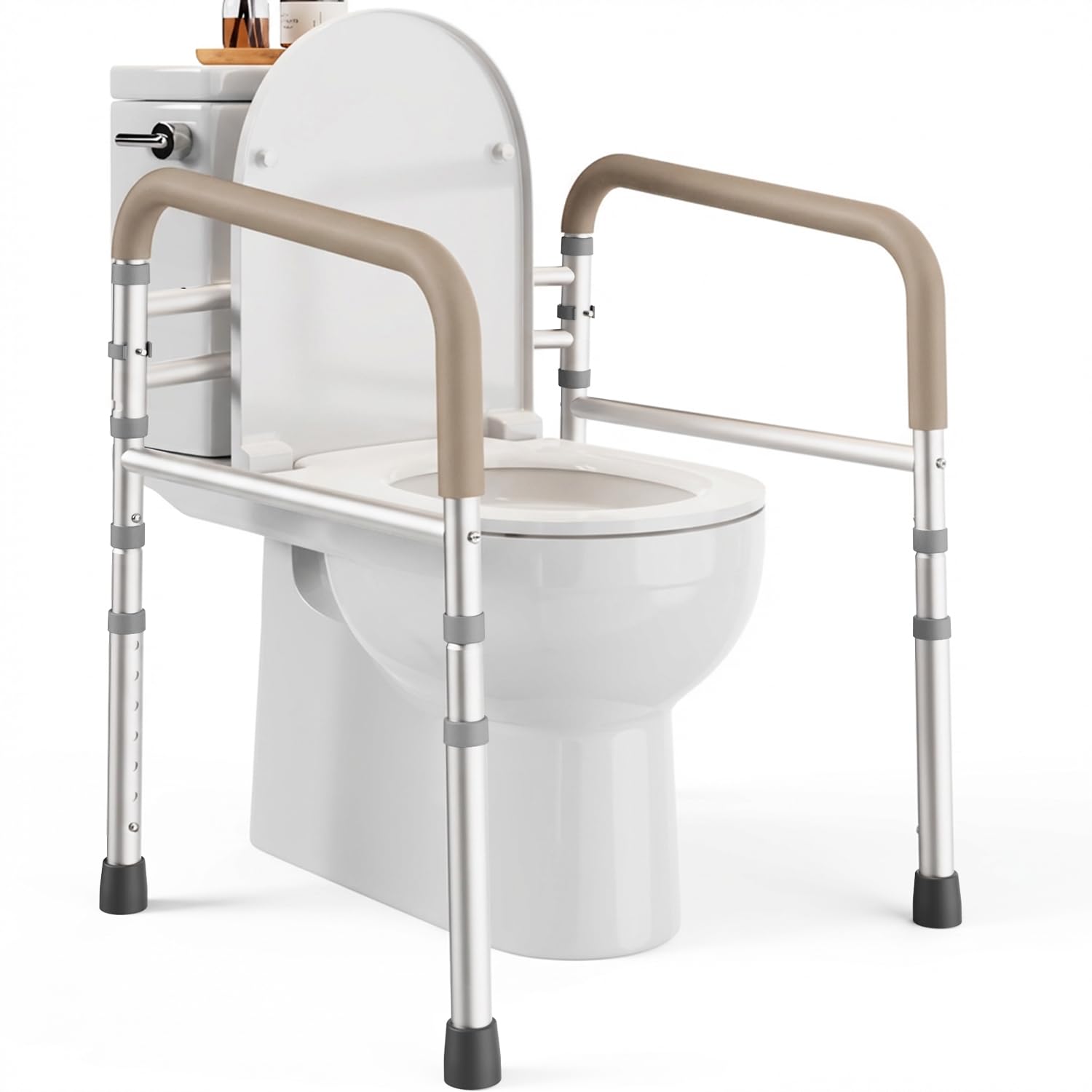 PELEGON Toilet Safety Rails (350 lb) - Adjustable Toilet Safety Frame &amp; Rails, Toilet Safety Rail for Elderly Adults, Toilet Handles for Seniors, Toilet Bars for Elderly, Disabled &amp; Handicap - Beige