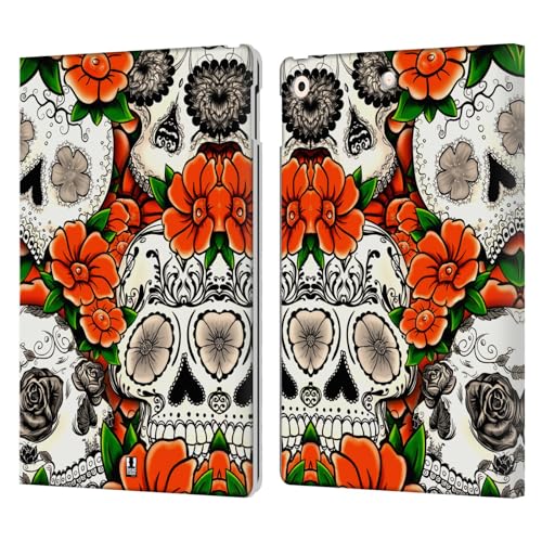 Étui portefeuille en cuir Apple iPad 10.2 Head Case Designs Orange Crânes Écloses