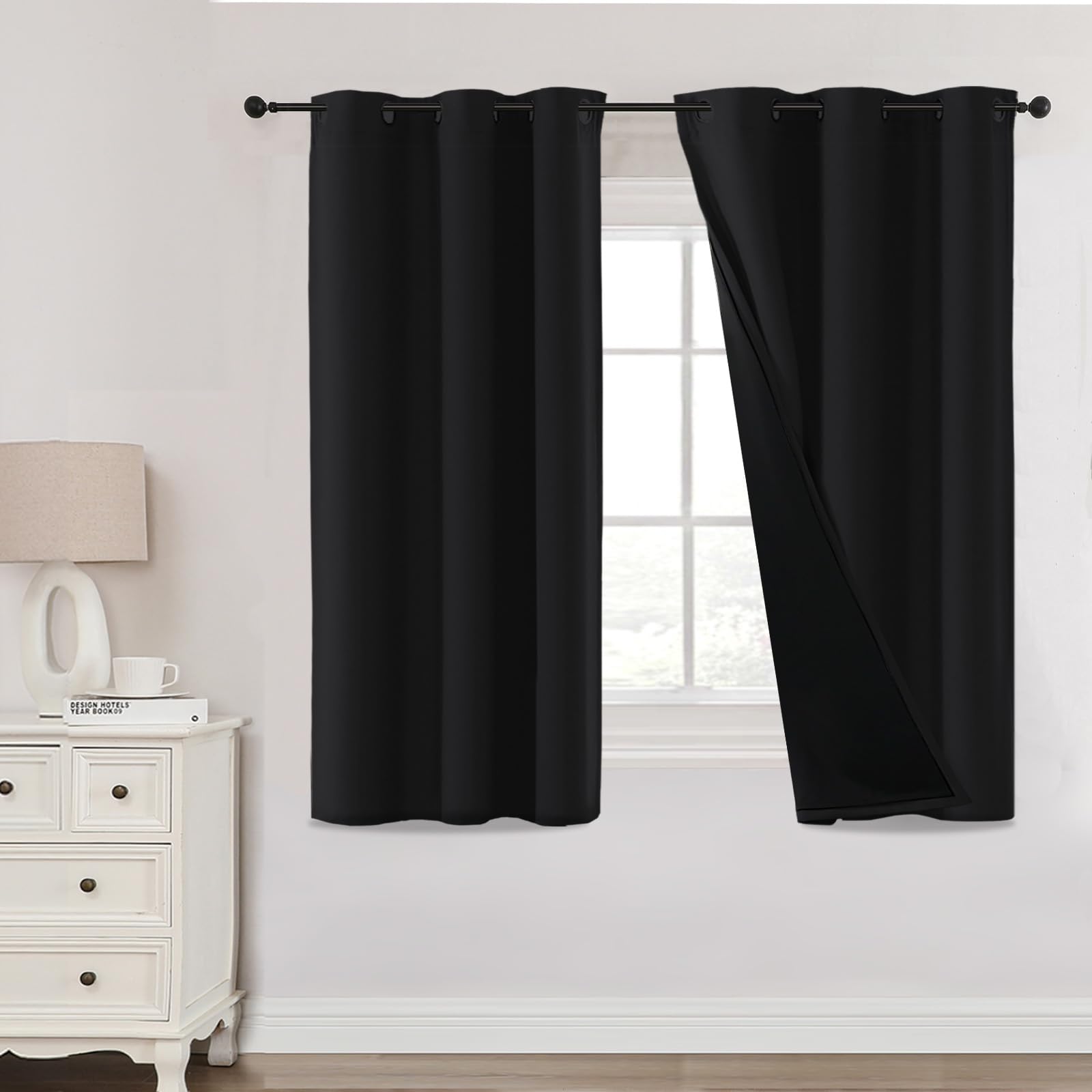 H.Versailtex Blackout Curtains,Thermal Insulated Energy Saving Eyelet Blackout Curtains for Living Room,Bedroom,46 x 54 Inch,2 Panels,Black