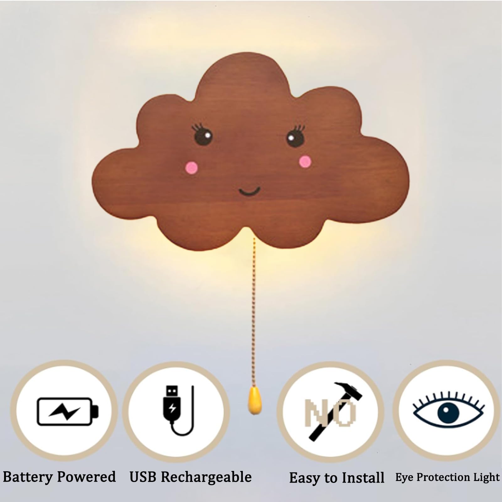 Akumulatorowe lampy ścienne LED z wyłącznikiem pociągowym, 3 temperatury barwowe, ściemniane, nowoczesne oświetlenie ścienne, ładowane przez USB, do wnętrz, do pokoju dziecięcego, salonu