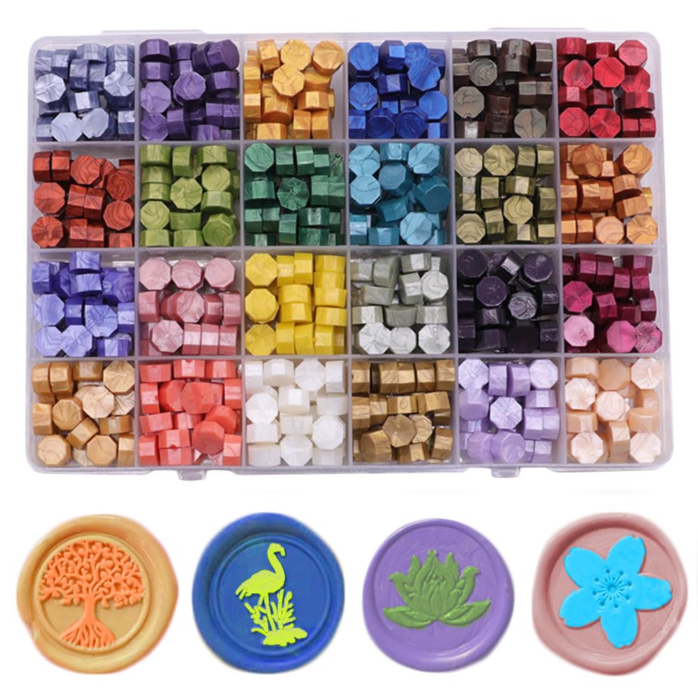 Ioggtser 24 Color Wax Seal Beads Kit with 600PCS Beads for Letter Sealing, 24 colors