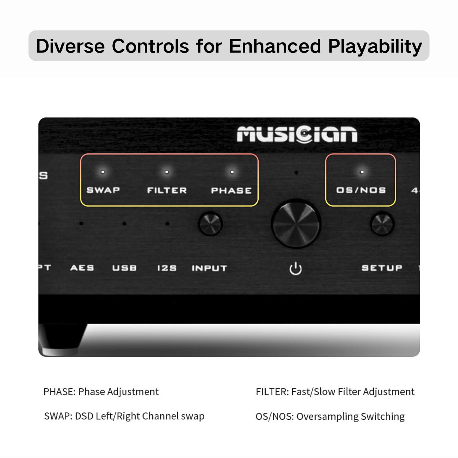 Musician Delphinus R2R DAC Decoder, DSD1024 PCM1536 HiFi Audio DAC, USB/I2S/AES/Coax/Opt Digital zu Analog Konverter mit Xlr/Rca Ausgang, Fernbedienung Desktop Audio D/A Konverter, Schwarz
