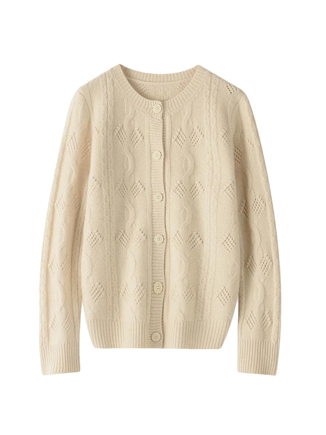 FLXHSA Damski sweter rozpinany, sweter z wycięciem pod szyją, guziki z dzianiny Merino