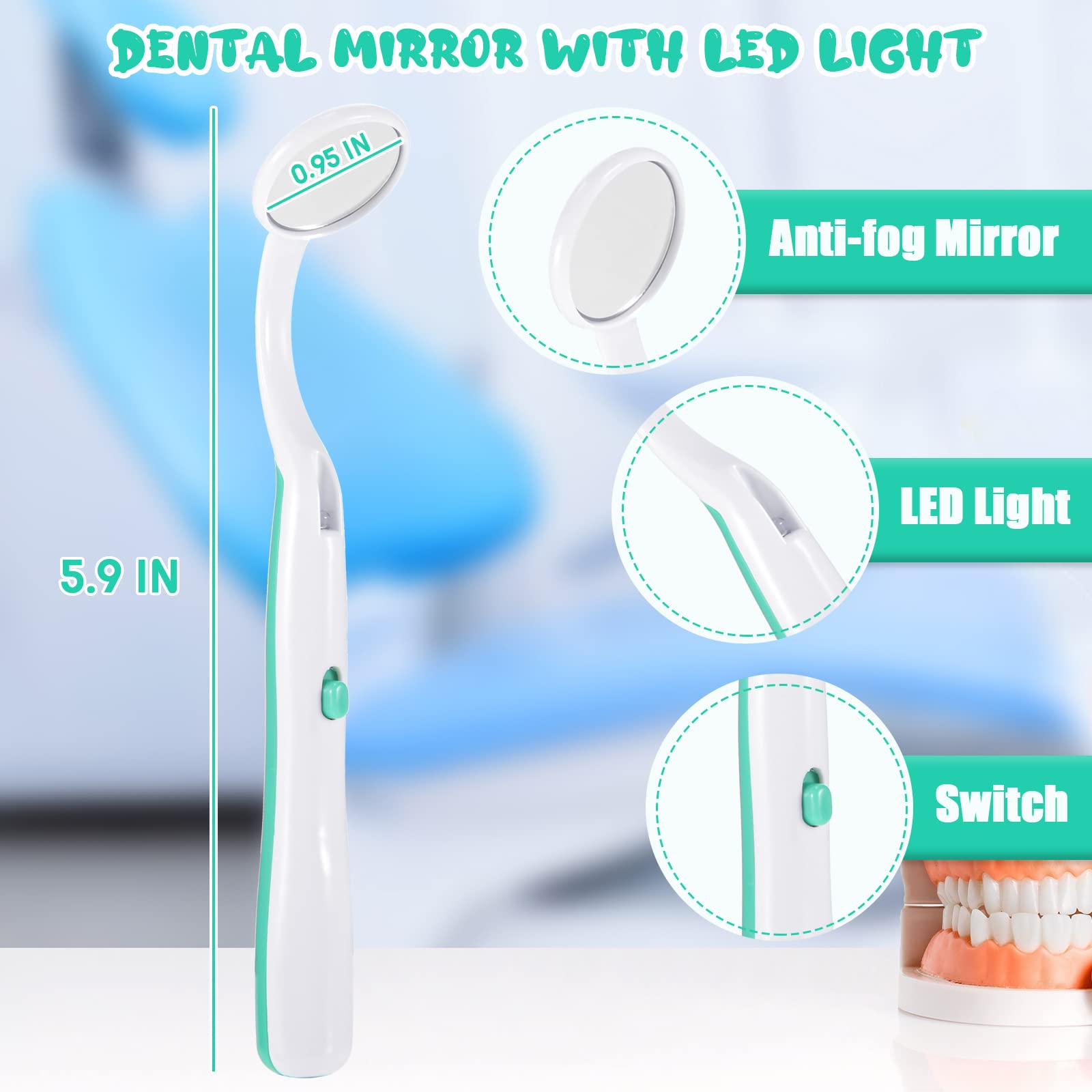 Nuanchu Miroir Dentaire avec Lumière Miroir Dentaire Miroir Buccal Miroir d'Inspection Miroir Buccal pour Soins Dentaires, Vert