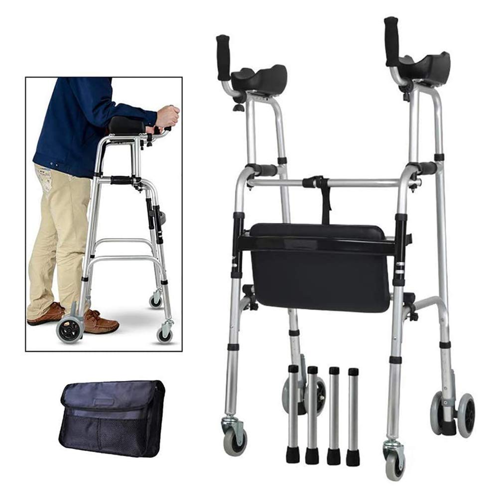 LoJax Andador con Ruedas con Almohadilla De Soporte para Apoyabrazos, Andador Auxiliar De Rehabilitación De Aleación De Aluminio Grueso Ayuda para Caminar para Personas Mayores Altura Ajustable