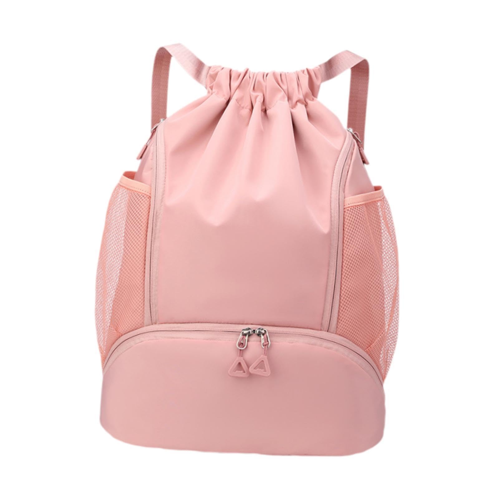 Drawstring Backpack Basketball Lightweight Waterproof with Shoes Compartment Pink-image-11