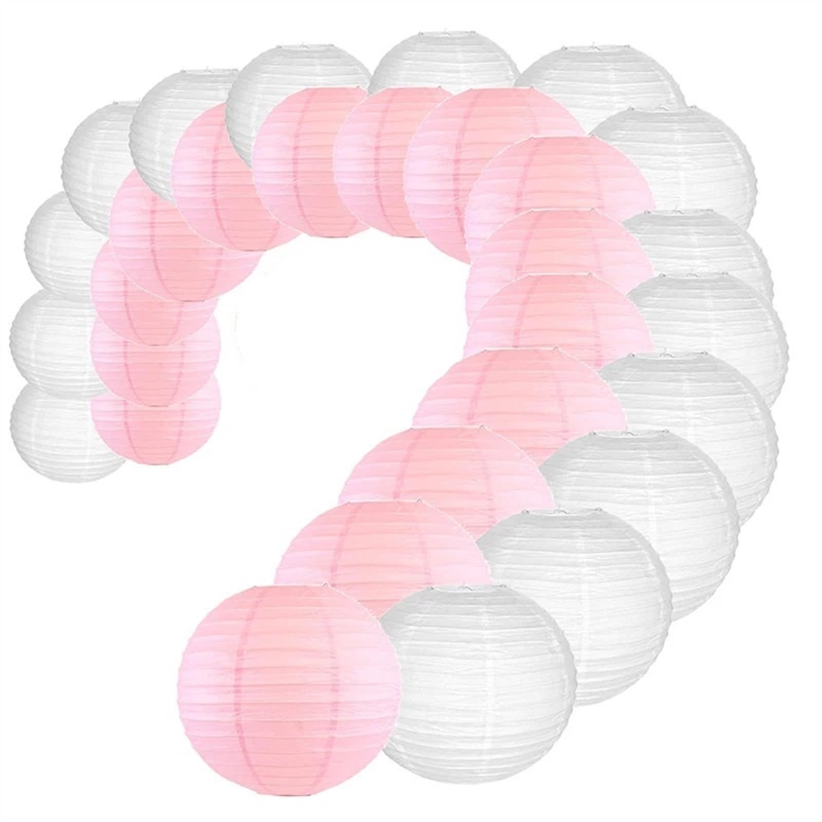 Farolillos de Papel Redonda Juego de 30 farolillos chinos papel blanco y rosa claro, bolas lampion for cumpleaños, baby shower, bodas, fiestas, decoración colgante