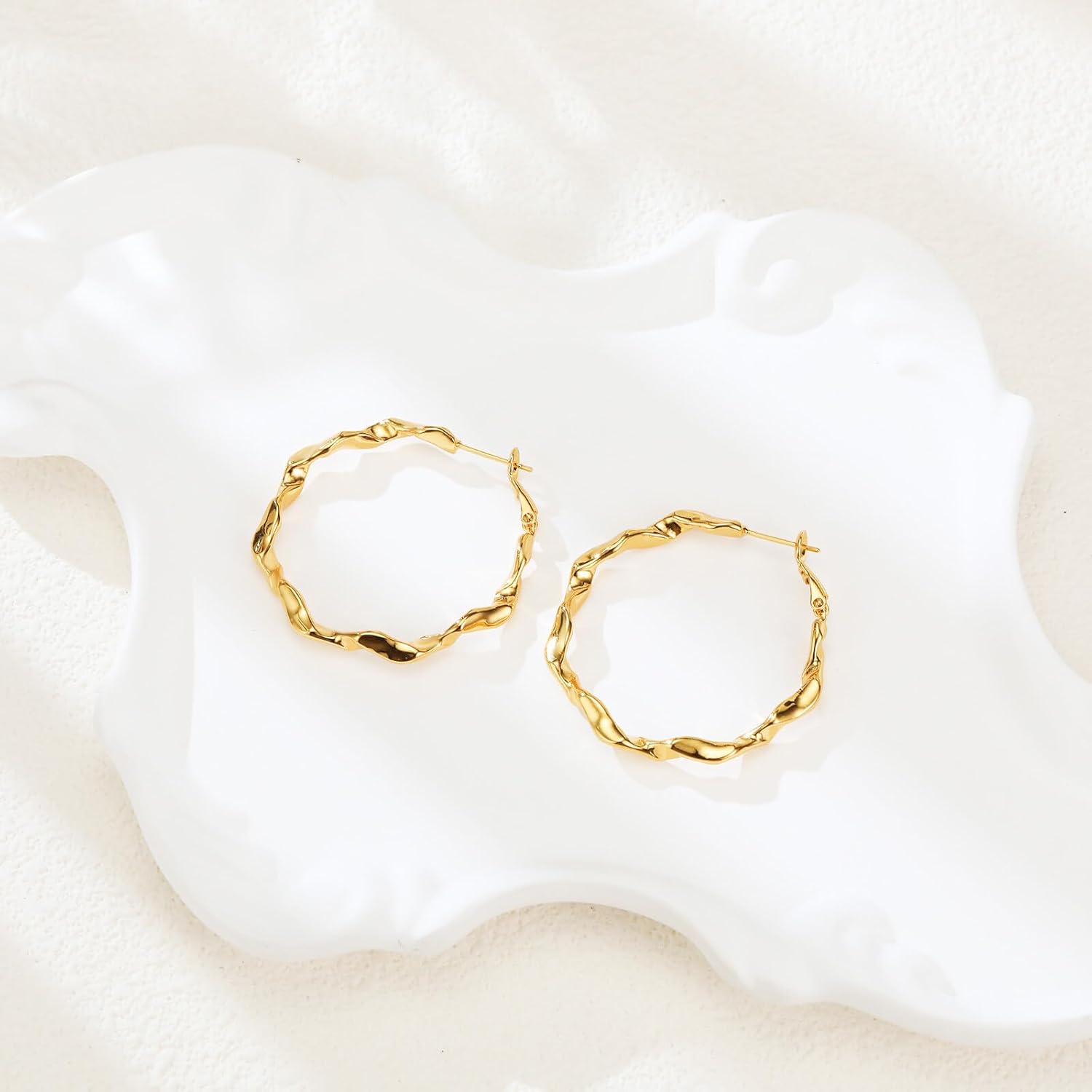 Gold Hoop Earrings 14K Gold Plated Copper Earrings Simple Large Huggie Earrings for Women Friend Birthday Gifts - Image 4