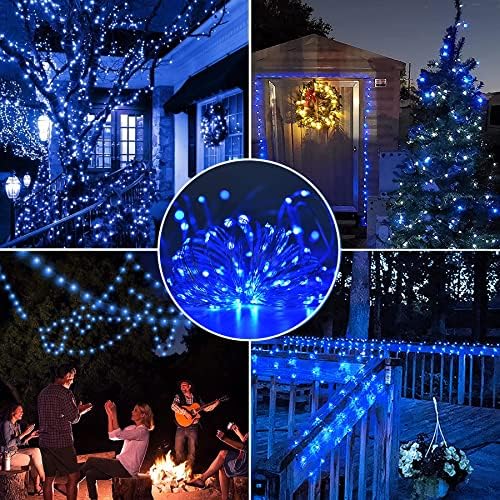 Solar String Lights Outdoor, 2 Pack 120LED Solar Garden Lights Waterproof, 14M/46Ft 8 Modes Indoor/Outdoor Fairy Lights Copper Wire Decorative Lighting for Patio, Yard, Party, Wedding (Blue)