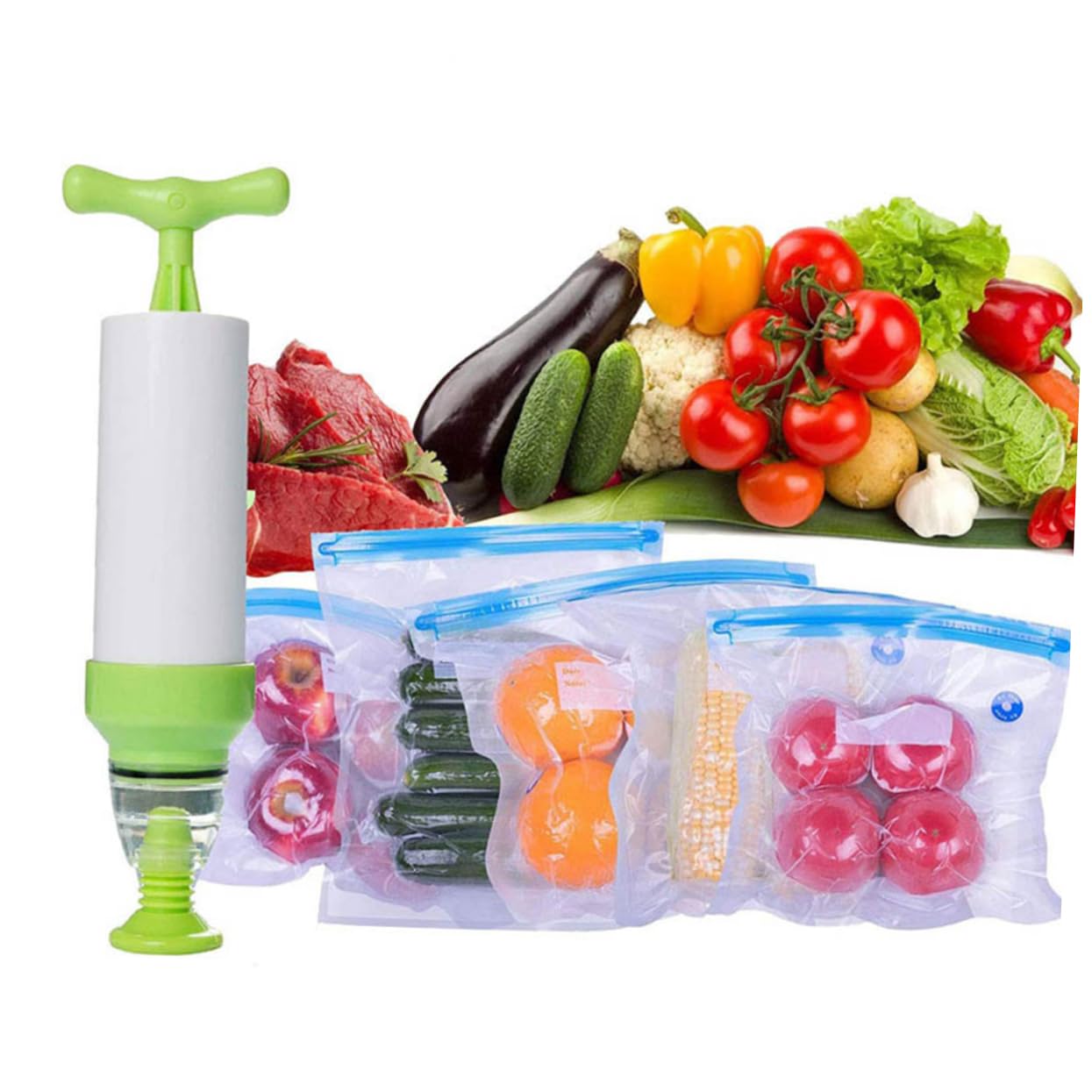 GRIRIW 6pcs Pa Pe Vacuum Sealer Bags Food Storage Containers Sealed Freshness Bags Manual Air Pump