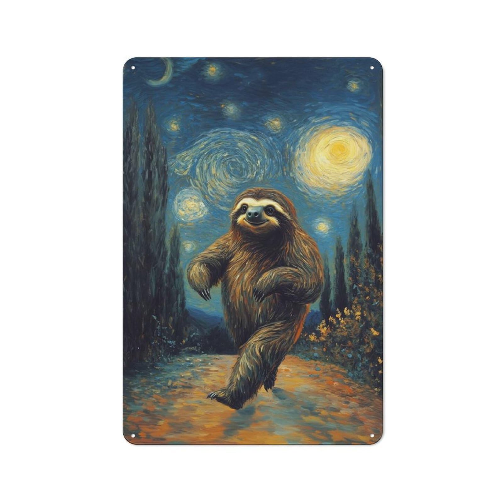 Junmoney Sloth In Starry Night Rustic Metal Wall Decor 30X20cm, Country Metal Sign For Kitchen, Cottage, Porch Or Garden Room