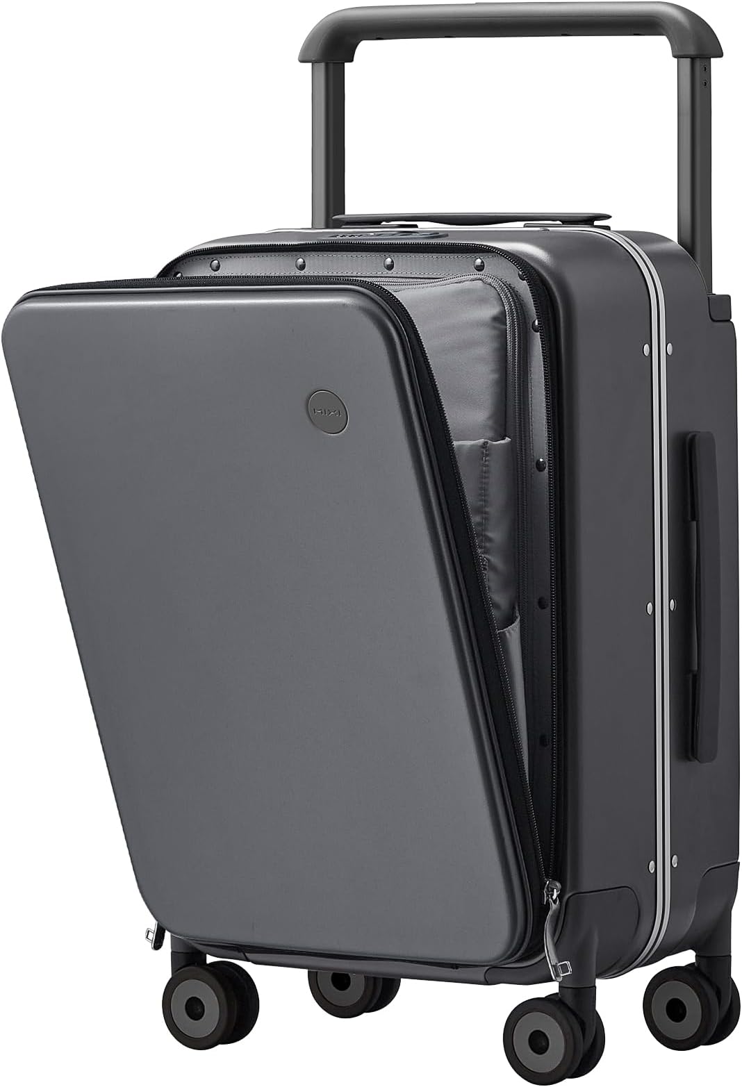 mixi Luggage Wide Handle Luxury Design Rolling Travel Suitcase PC Hardside with Aluminum Frame Spinner Wheels, Rock Grey, 20-inch