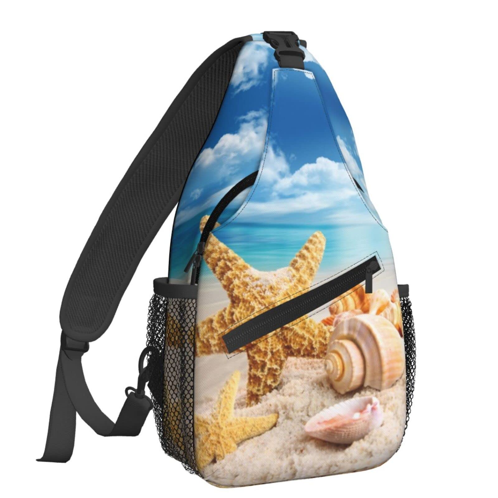 FamameTropical Seashells Ocean Beach Sling Backpack Chest Bag Crossbody Shoulder Bag Gym Cycling Travel Hiking Daypack For Men Women