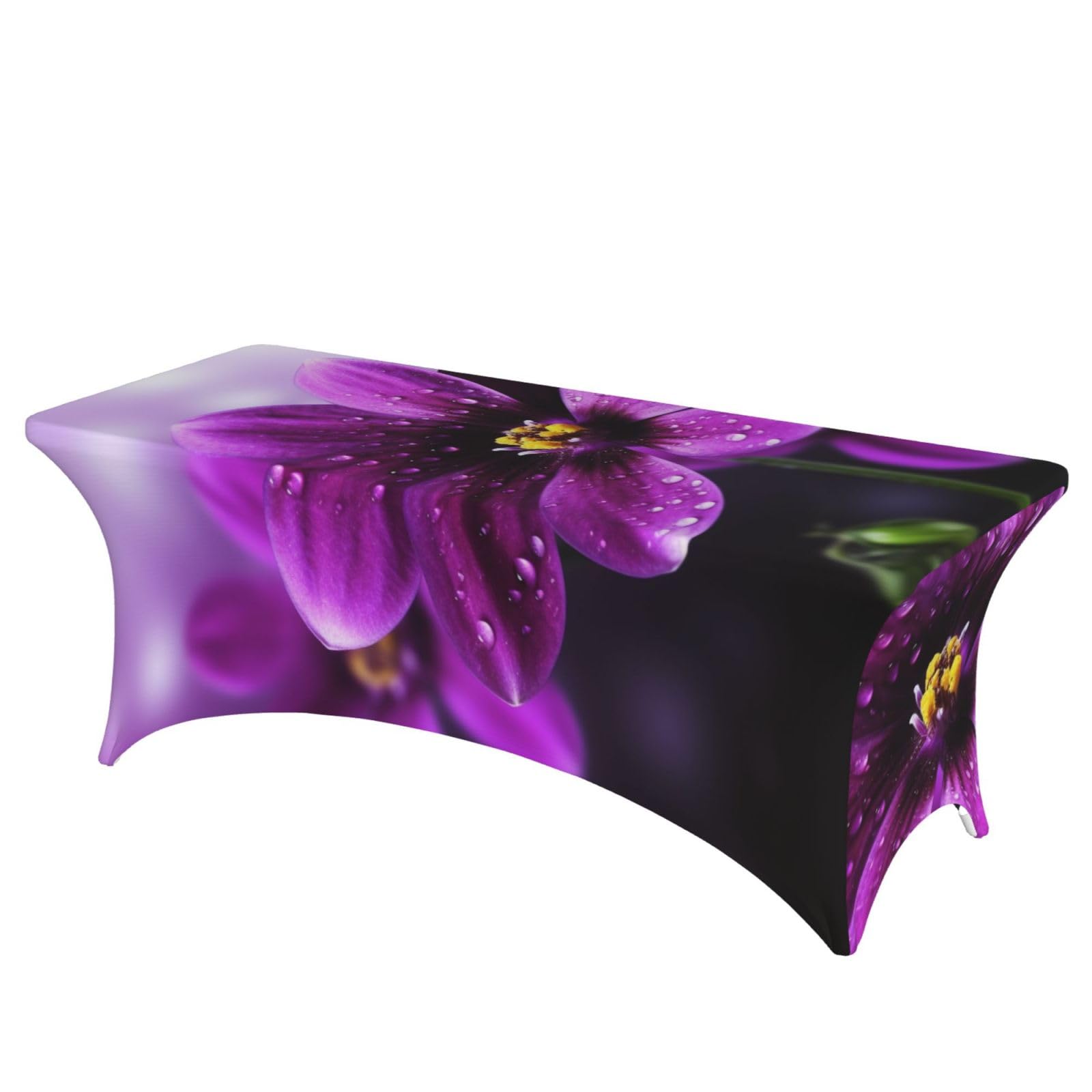 Fodpand Black 6Ft Spandex Table Cloth For Rectangle Tables - Purple Flower Tablecloth Protector, Washable And Wrinkle Resistant Stretch Patio Table Cover For Event, Wedding, Banquet & Parties