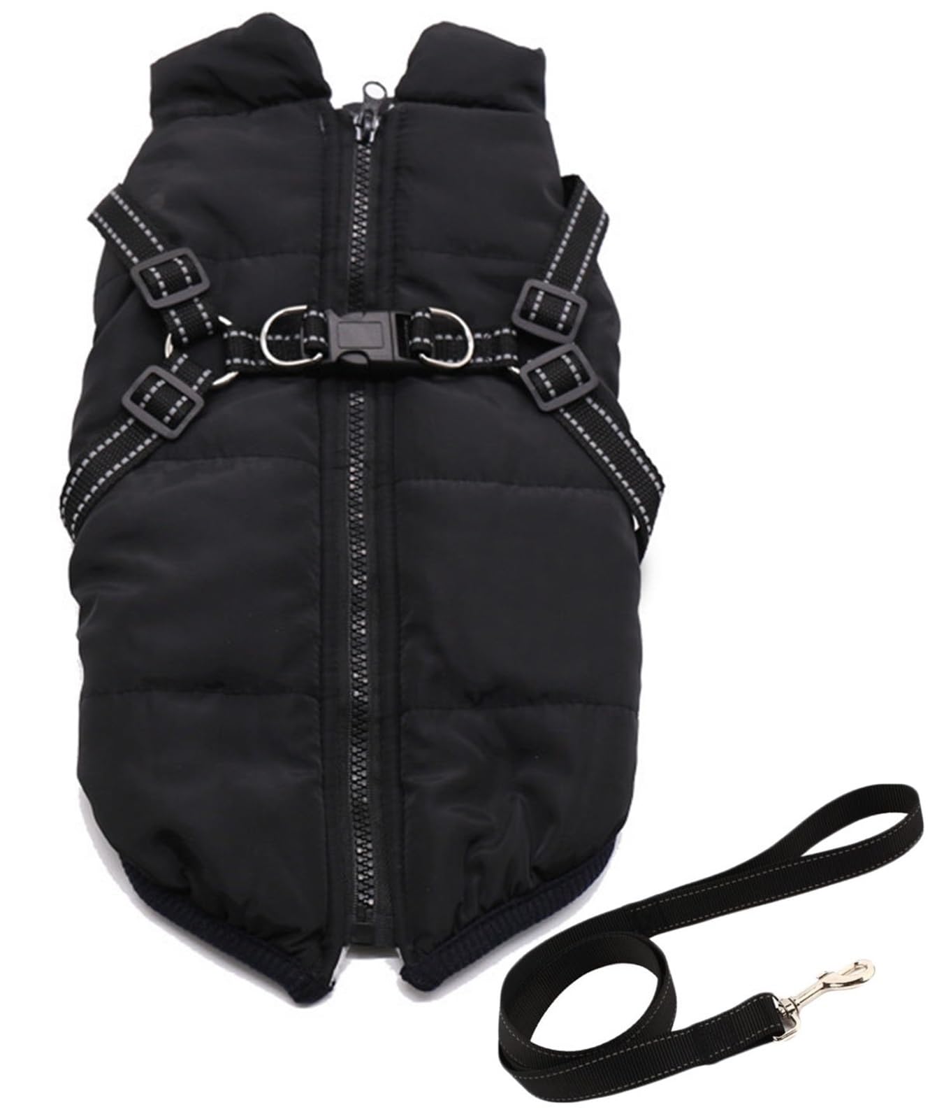 THUCHENYUC Furry King Dog Winter Coat With Harness, 3 In 1 Winter Jacket For Dogs Waterproof Windproof Dog Snow Jacket With Zipper For Small Medium Large Dogs(Black,4XL)