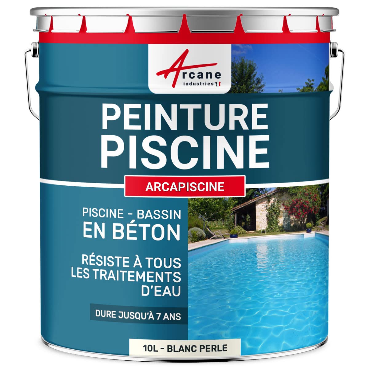 ARCANE INDUSTRIES Peinture piscine béton - Peinture hydrofuge pour bassin en ciment ou béton | Haute résistance sel & immersion | ARCAPISCINE pour piscines - 10 L Blanc Perlé - RAL 1013