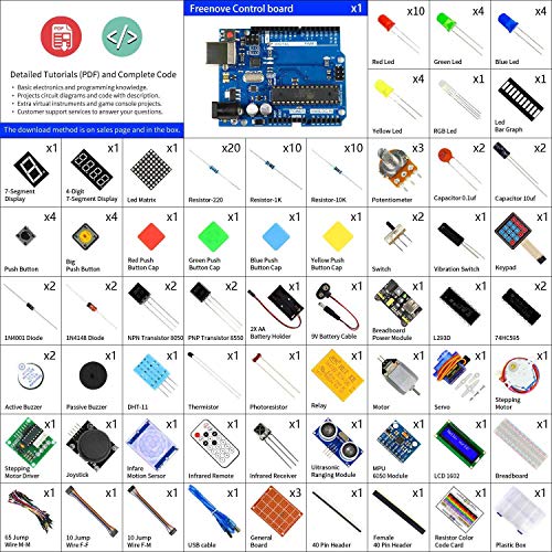 Docreate Ultimate Starter Kit with Development Board, 260 Pages Detailed Tutorial, 217 Items, 51 Projects, Solderless Breadboard