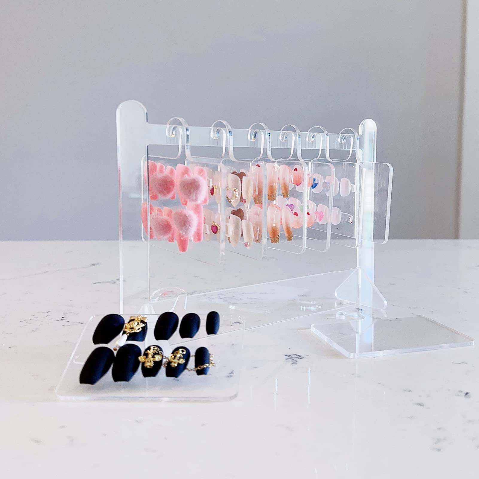 lemonadeus Press On Nail Stand Cute Mini Hangers Nail Display Nail Organizers and Storage Acrylic Press on Nails Holder Nail Art Display (clear)