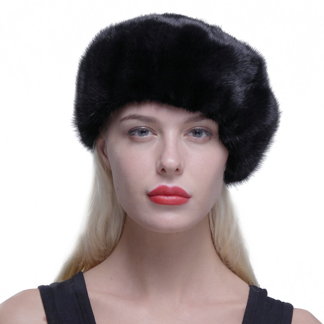 URSFUR Genuine Mink Beret Ladies Winter Hat Cap Black