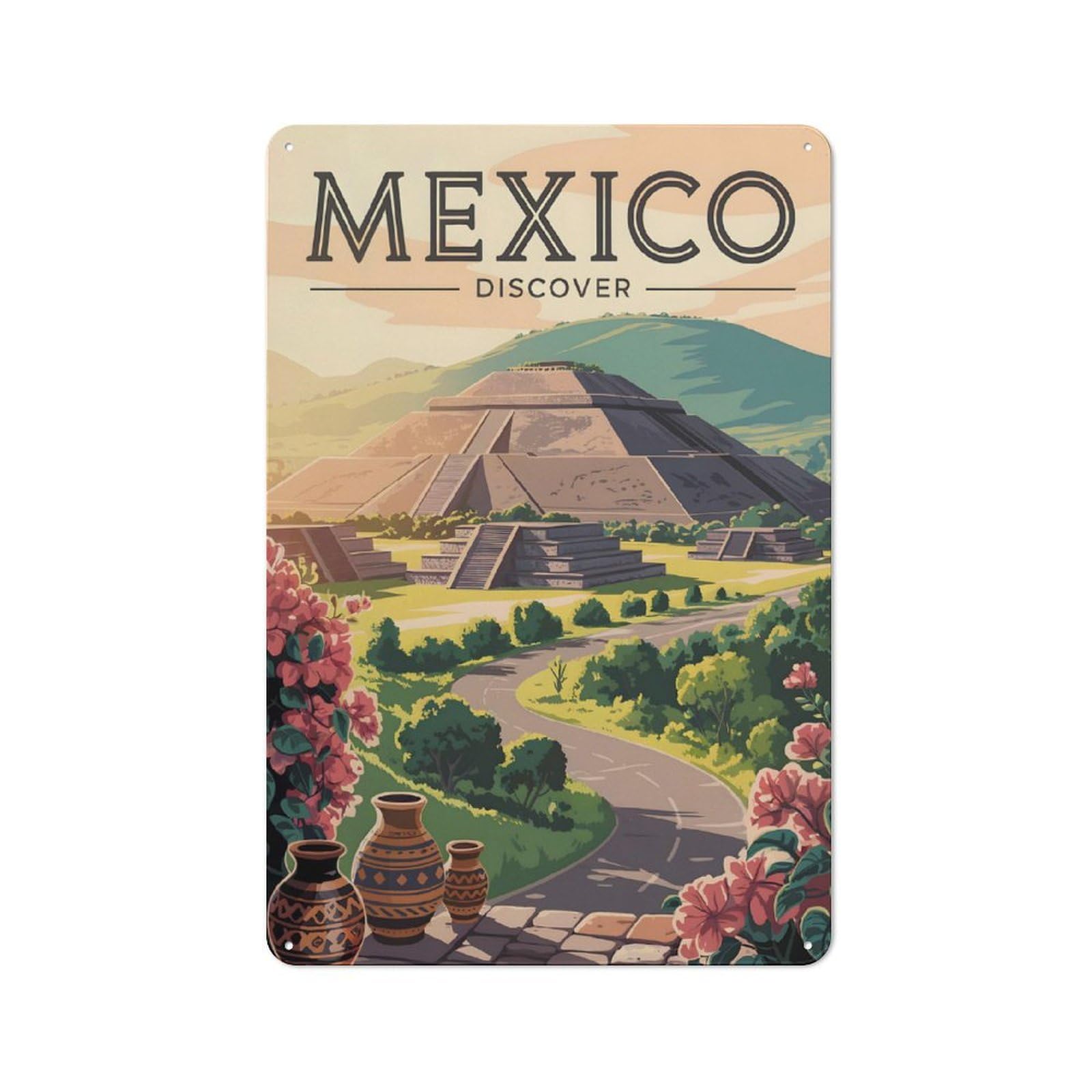 Junmoney Style-22 Mexico Travel (5) Printed Metal Sign 30X20cm For Garage Wall, For Collectors Of Vintage Metal Wall Decor